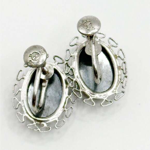 Sterling Hematite Screwback Earrings Marked CC Sterling - Picture 2 of 2